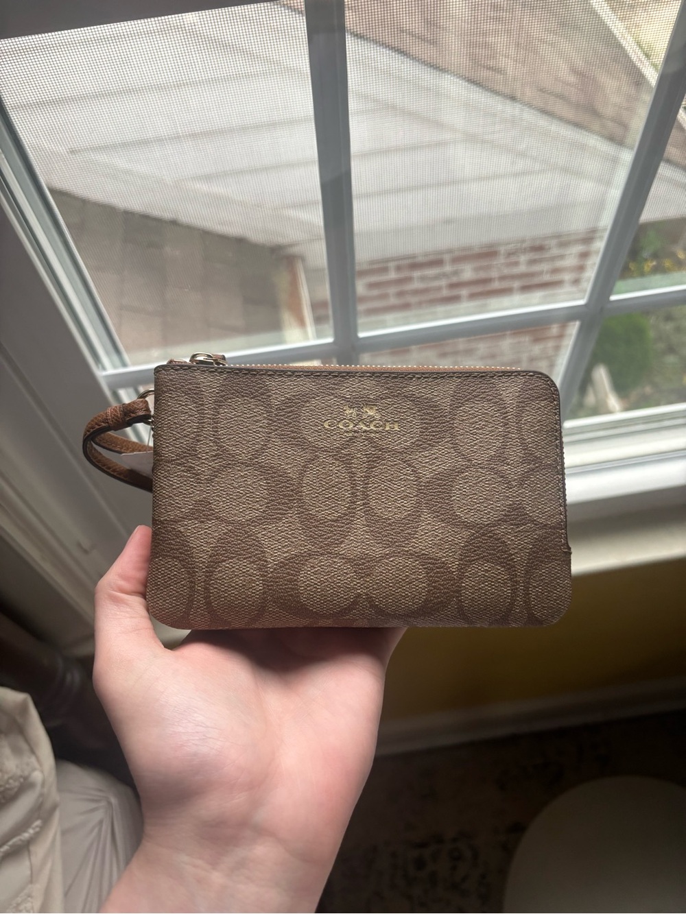 Coach Brown Signature Monogram Wristlet and Card Holder